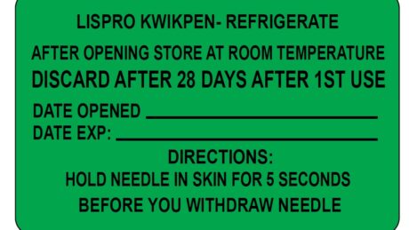 "LISPRO KWIKPEN-REFRIGERATE" Imprinted Label - Green