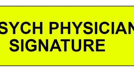 "PSYCH PHYSICIAN SIGNATURE" Imprinted Label - Fluorescent Yellow