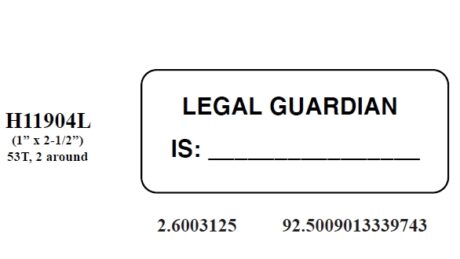 "LEGAL GUARDIAN" Imprinted Label - White