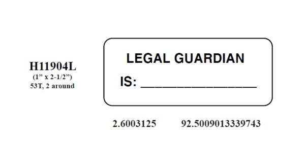 "LEGAL GUARDIAN" Imprinted Label - White