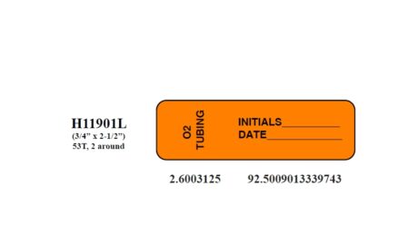 "O2 TUBING; INITIALS_DATE_" Imprinted Label - Fluorescent Orange