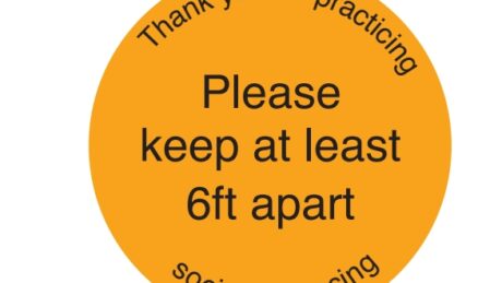 "Please keep at least 6ft apart" Imprinted Label -FL Orange