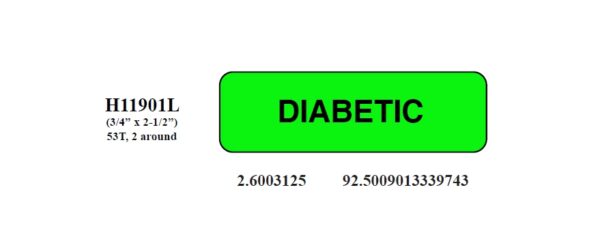 "DIABETIC" Imprinted Label - Fluorescent Green