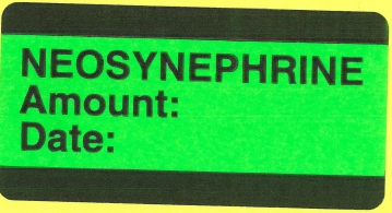 "NEOSYNEPHRINE AMOUNT: DATE:" Imprinted Label - Fluorescent Green