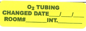 "O2 TUBING; CHANGED DATE__/__/__; ROOM..." Imprinted Label - Fluorescent Yellow