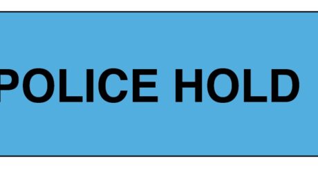 "POLICE HOLD" Imprinted Label - Blue
