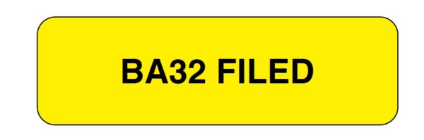 "BA32 FILED" Imprinted Label - Yellow