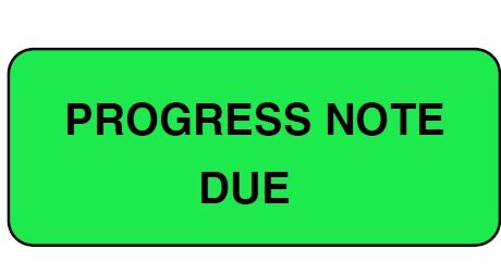 "PROGRESS NOTE DUE" Imprinted Label - Fluorescent Green