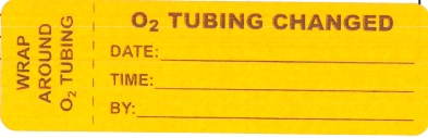 "O2 TUBING CHANGED" Imprinted Label - Fluorescent Orange