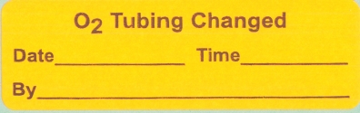 "O2 TUBING CHANGED" Imprinted Label - Fluorescent Orange