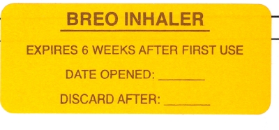 "BREO INHALER" Imprinted Label - Fluorescent Orange