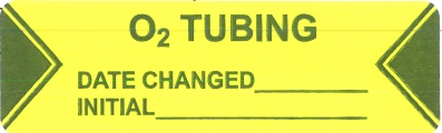 "O2 TUBING" Imprinted Label - Fluorescent Yellow