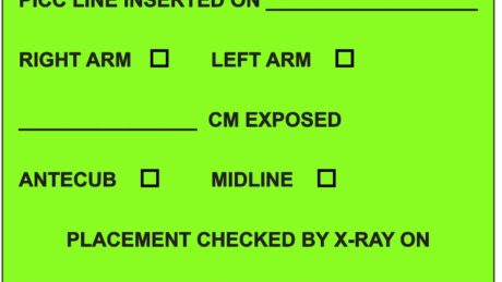 "PICC LINE" Imprinted Label - Fluorescent Green