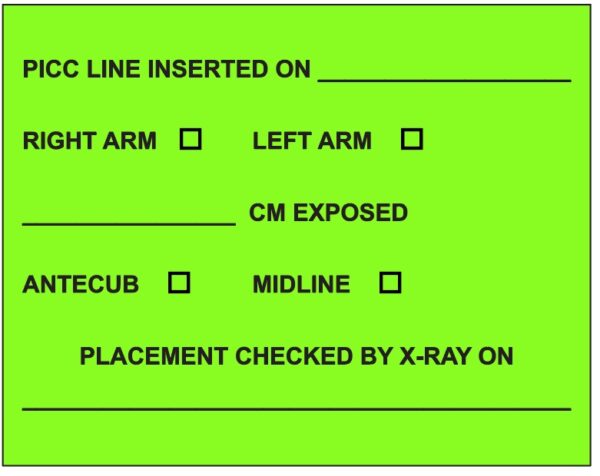 "PICC LINE" Imprinted Label - Fluorescent Green