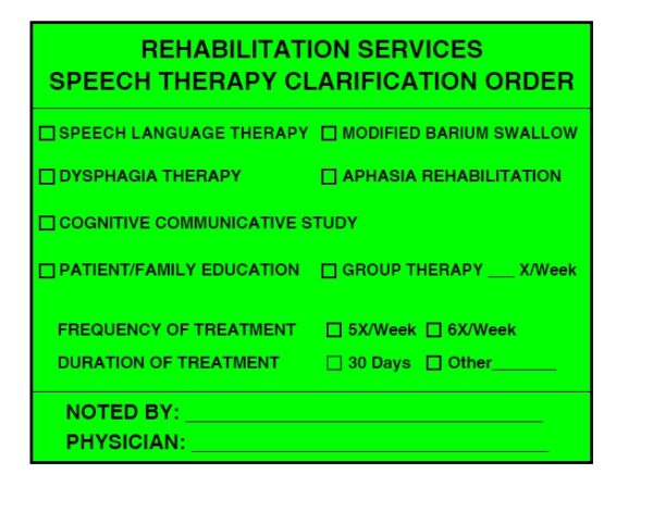 "SPEECH THERAPY" Imprinted Label - Fluorescent Green