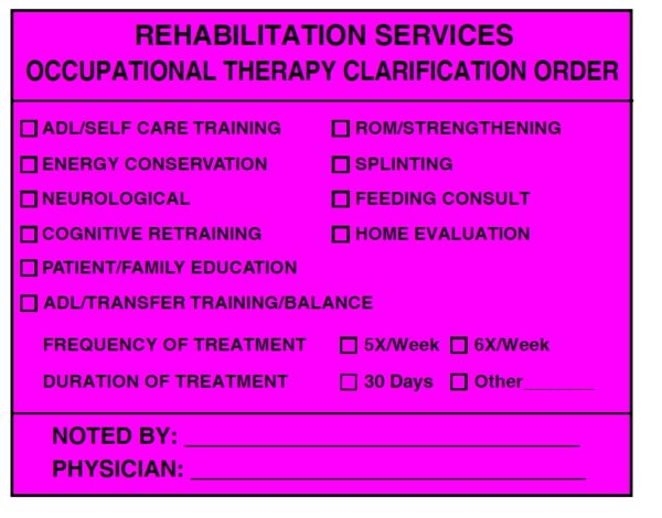 "OCC THERAPY REHAB" Imprinted Label - Fluorescent Pink
