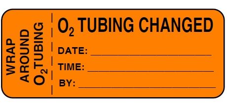 "O2 Tubing Changed" Imprinted Label - Fluorescent Orange