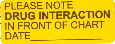 "PLEASE NOTE DRUG INTERACTION" Imprinted Label - Fluorescent Orange