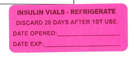 "INSULIN VIALS" Imprinted Label - Fluorescent Pink