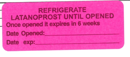 "LATANOPROST" Imprinted Label - Fluorescent Pink