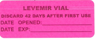 "LEVEMIR VIAL" Imprinted Label - Fluorescent Pink