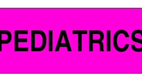 "PEDIATRICS" Imprinted Label - Fluorescent Pink