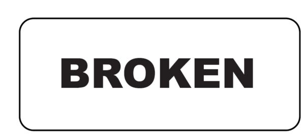 "BROKEN" Imprinted Label - Fluorescent Red