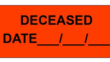 "Deceased" Imprinted Label - Fluorescent Red