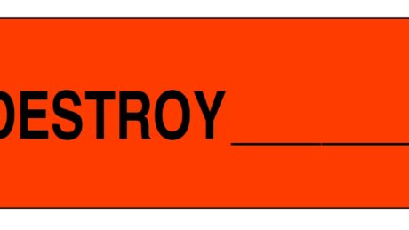 "DESTROY" Imprinted Label - Fluorescent Red