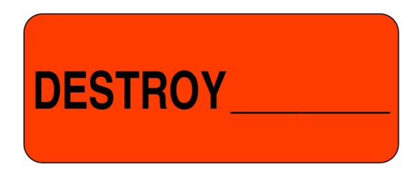 "DESTROY" Imprinted Label - Fluorescent Red