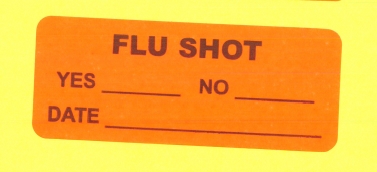 "FLU SHOT" Imprinted Label - Fluorescent Red