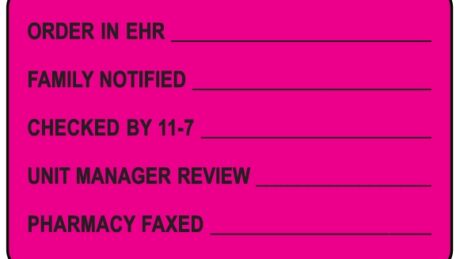 "ORDER IN EHR" Imprinted Label - Fluorescent Pink