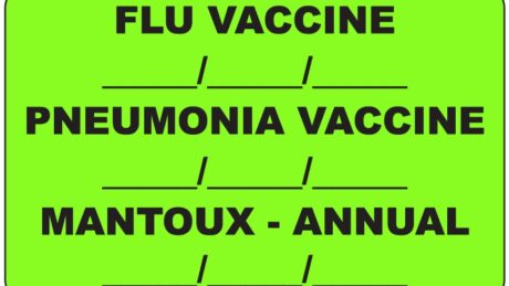 "FLU VACCINE" Imprinted Label - Fluorescent Green