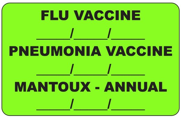 "FLU VACCINE" Imprinted Label - Fluorescent Green