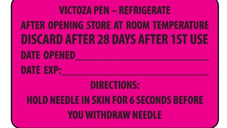 "VICTOZA PEN" Imprinted Label - Fluorescent Pink