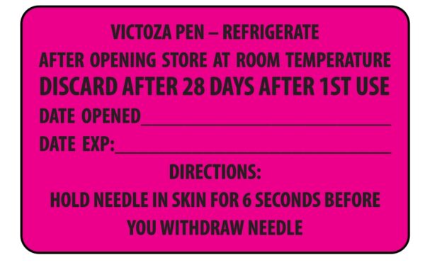 "VICTOZA PEN" Imprinted Label - Fluorescent Pink