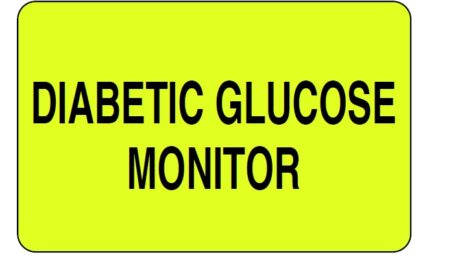 "DIABETIC GLUCOSE MONITOR" Imprinted Label - Fluorescent Yellow