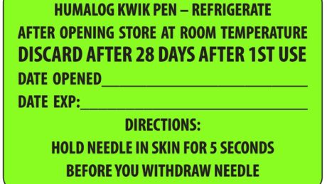 "HUMALOG KWIK PEN" Imprinted Label - Fluorescent Green