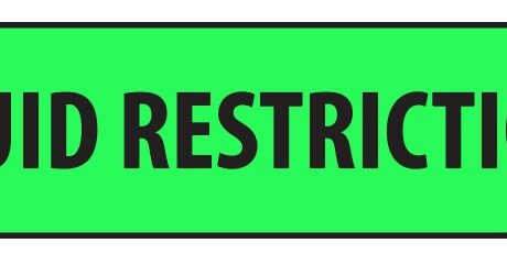 "FLUID RESTRICTION" Imprinted Label - Fluorescent Green