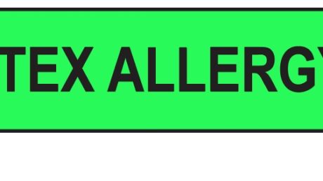 "LATEX ALLERGY" Imprinted Label - Fluorescent Green