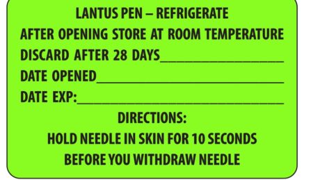 "LANTUS PEN" Imprinted Label - Fluorescent Green