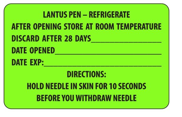 "LANTUS PEN" Imprinted Label - Fluorescent Green