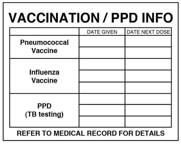 "VACCINATION / PPD INFO" Imprinted Label - White