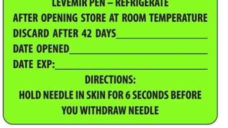 "LEVEMIR PEN" Imprinted Label - Fluorescent Green