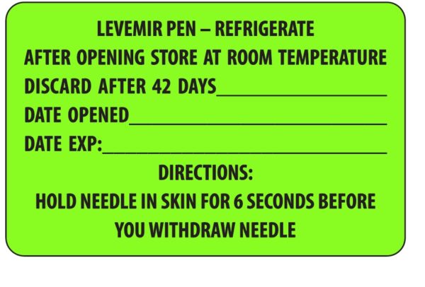 "LEVEMIR PEN" Imprinted Label - Fluorescent Green