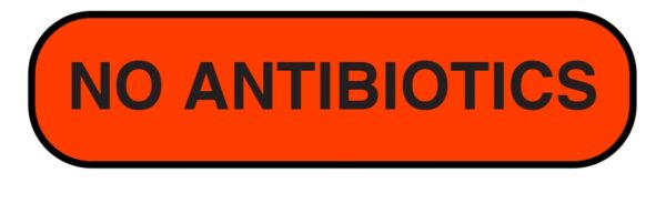 "NO ANTIBIOTICS" Imprinted Label - Fluorescent Red