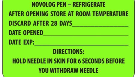 "NOVOLOG PEN" Imprinted Label - Fluorescent Green