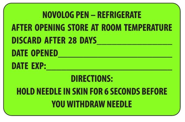 "NOVOLOG PEN" Imprinted Label - Fluorescent Green