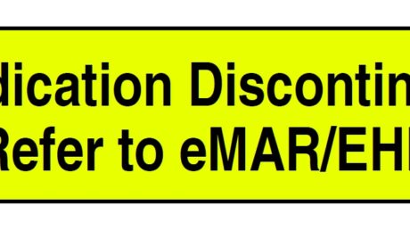 "Med Discontinued" Imprinted Label - Fluorescent Yellow
