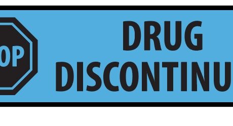 "DRUG DISCONTINUED" Imprinted Label - Blue